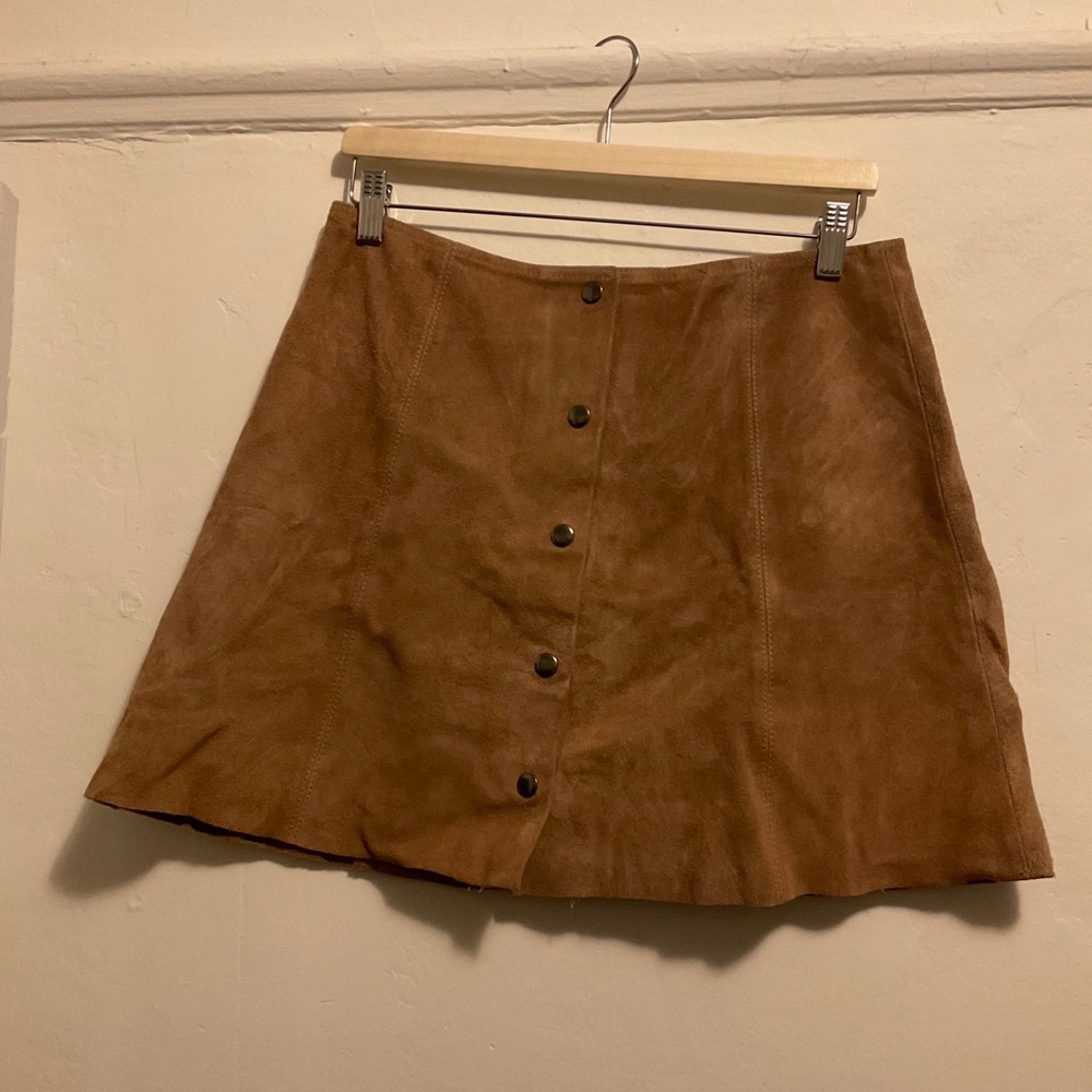 Too Shop Mini Skirt Suede Brown Button Down A-line Western Academia Preppy Sz‎ 8